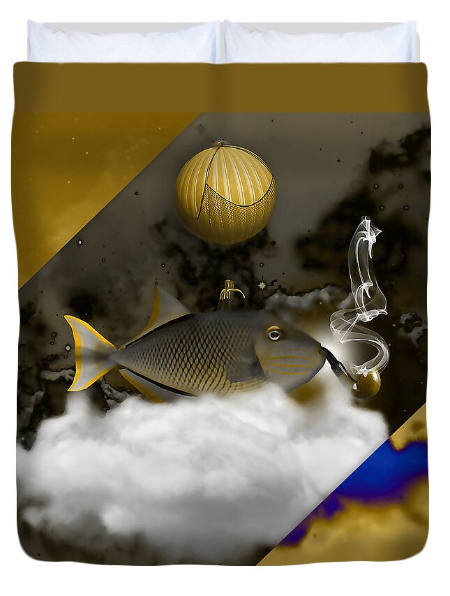 Triggerfish Duvet Cover featuring the mixed media Triggerfish Gold by Marvin Blaine