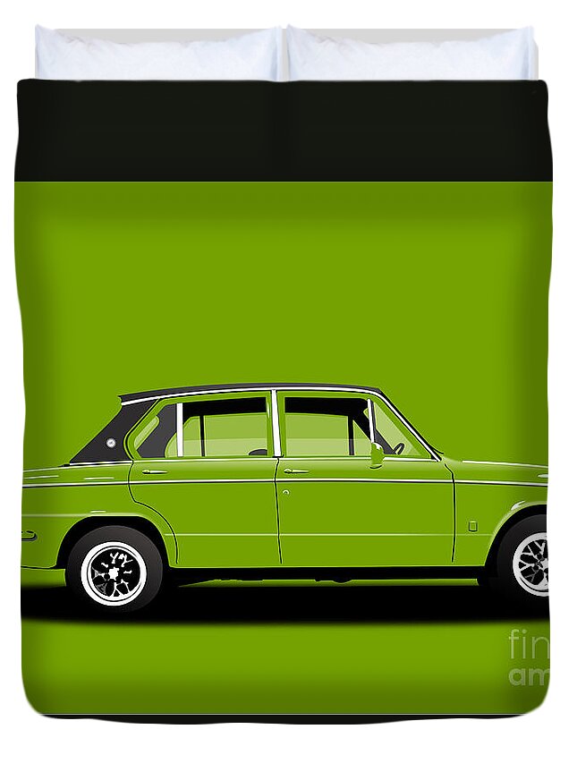 Sports Car Duvet Cover featuring the digital art Triumph Dolomite Sprint. Apple Green Edition. Customisable to YOUR colour choice. by Moospeed Art