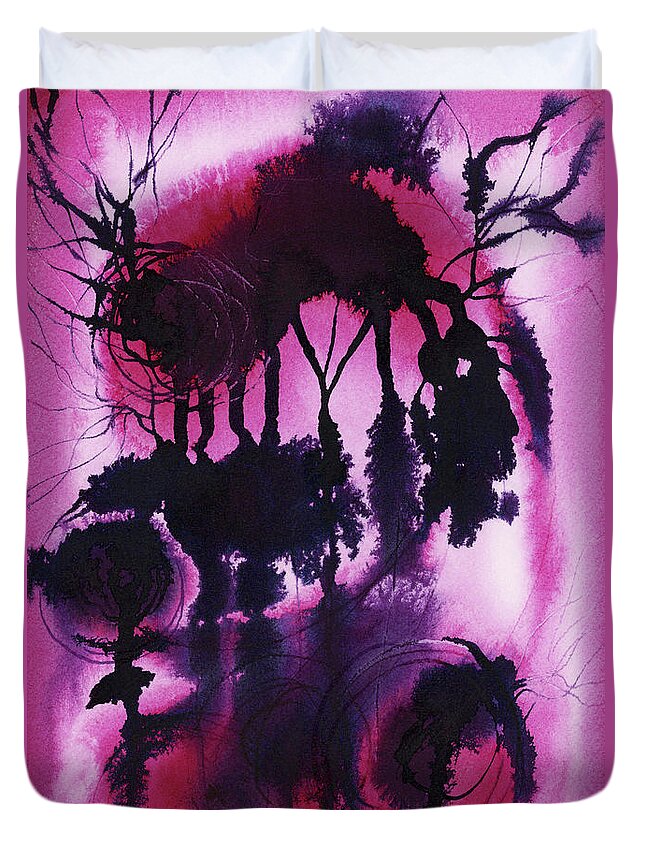 Abstract Duvet Cover featuring the painting Tropical Forest by Zaira Dzhaubaeva