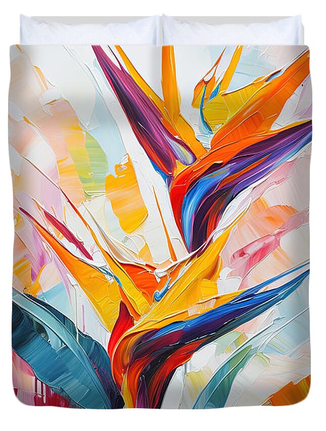 Bird Of Paradise Art Duvet Cover featuring the painting Tropical Paradise Art by Lourry Legarde