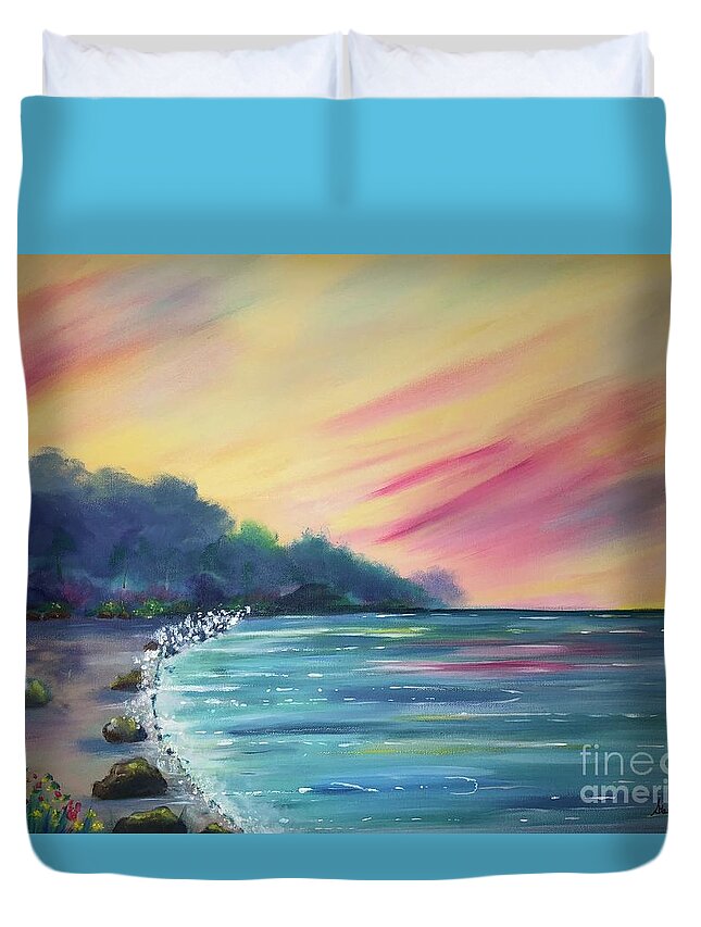 A Print Of An Original Painting “tropical Peace”. Duvet Cover featuring the painting Tropical Peace by Stacey Zimmerman