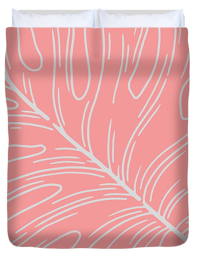 Pink Duvet Cover featuring the digital art Tropical Pink Leaf by Christie Olstad