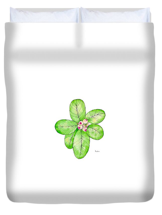 Tropical Duvet Cover featuring the painting Tropical Plant with Pink Berries by Catherine Bede