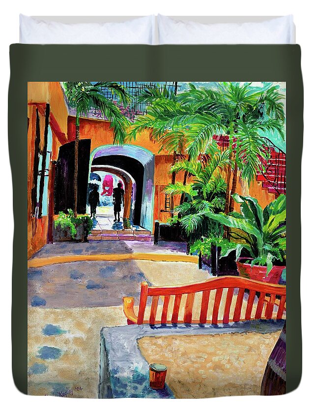 Tropical Walkway Duvet Cover featuring the painting Tropical Walkway by Linda KEgley