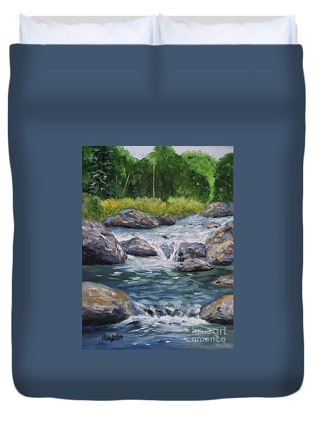 River Paintings Duvet Cover featuring the painting Trout Water by Stanton Allaben