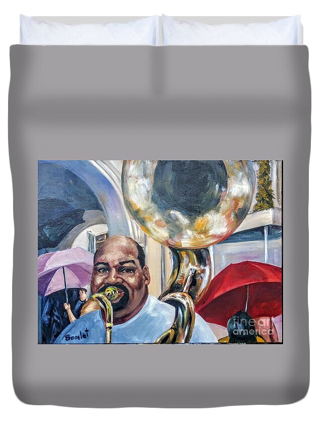 New Orleans Duvet Cover featuring the painting Tuba on the Square by Beverly Boulet