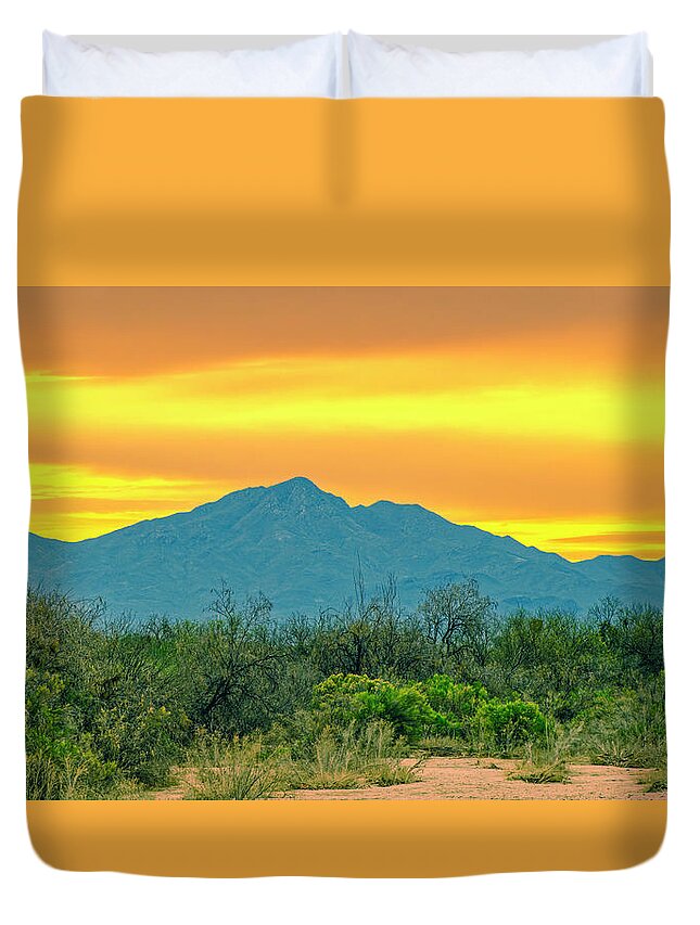 Mark Myhaver Photography Duvet Cover featuring the photograph Tucson Mountains Sunset 25044 by Mark Myhaver