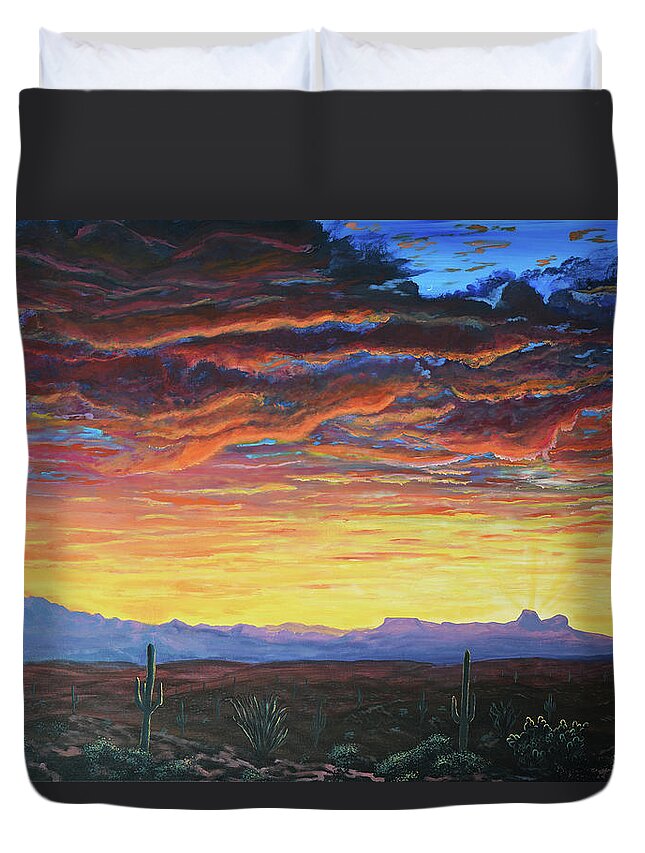 Tucson Duvet Cover featuring the painting Tucson Sunset by Chance Kafka