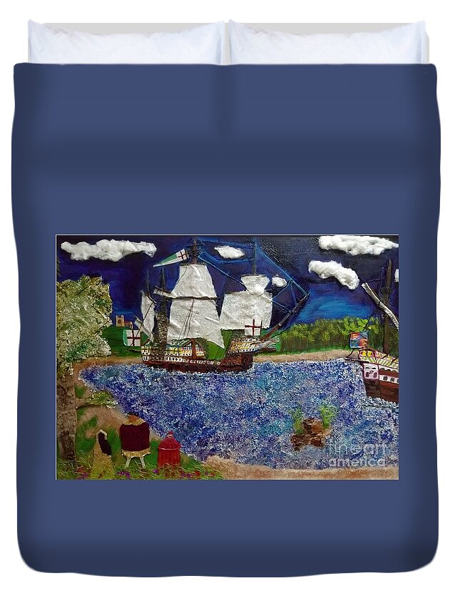 Ship Duvet Cover featuring the mixed media Tudor Rose by David Westwood