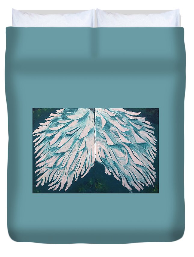Abstract Expressionism Duvet Cover featuring the painting Tuesday's Fancy angel wings diptych by Jaime Haney