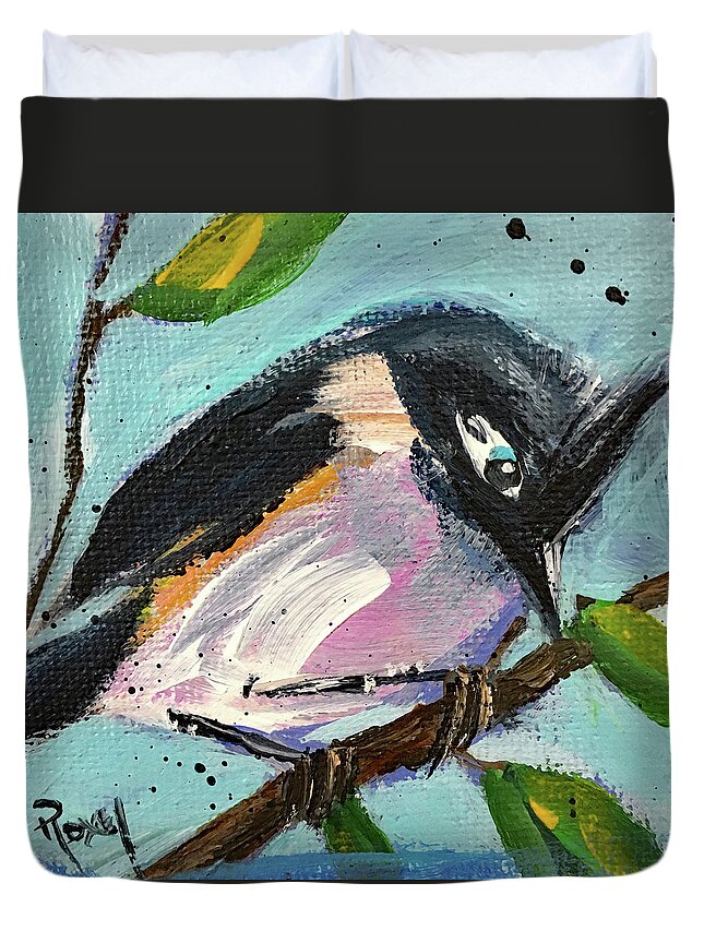 Titmouse Duvet Cover featuring the painting Tufted Titmouse by Roxy Rich