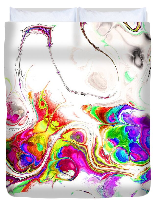 Colorful Duvet Cover featuring the digital art Tukiyem - Funky Artistic Colorful Abstract Marble Fluid Digital Art by Sambel Pedes