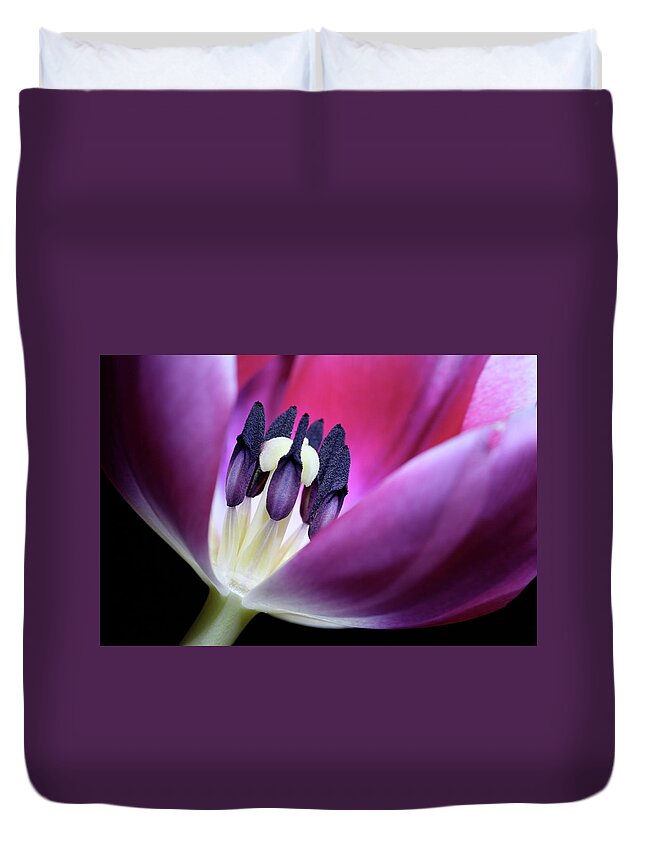 Macro Duvet Cover featuring the photograph Tulip Pink 3917 by Julie Powell