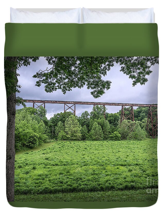 Tulip Trestle Duvet Cover featuring the photograph Tulip Trestle Summer Storm - Bloomfield - Indiana by Gary Whitton