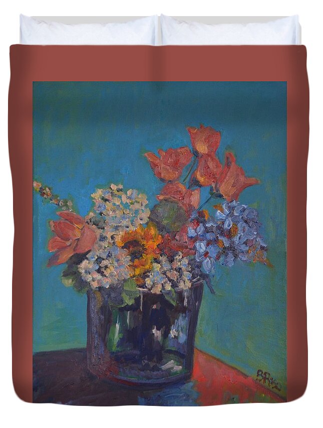 Plant Flowers Tulips Still Life Duvet Cover featuring the painting Tulips by Beth Riso