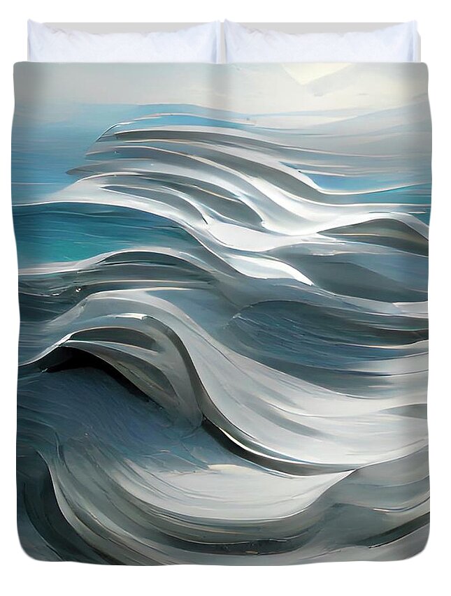 Digitalart Duvet Cover featuring the painting Turbulent Sea by Bonnie Bruno