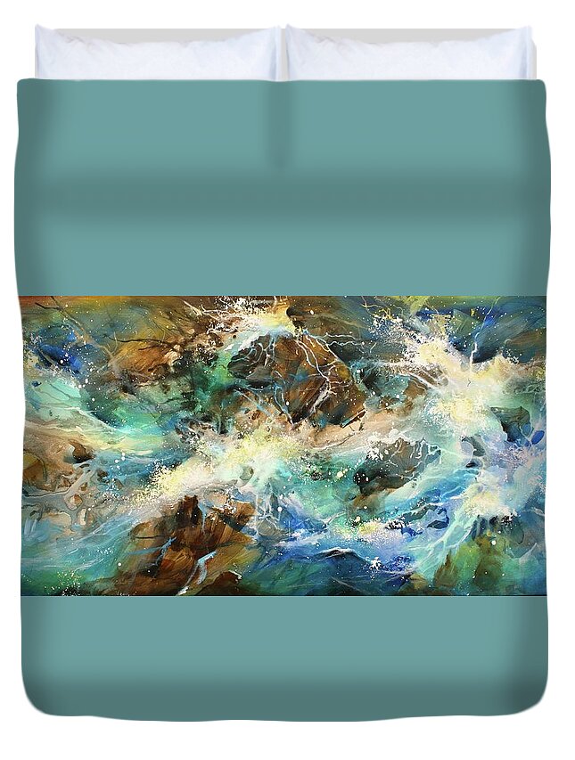 Abstract Duvet Cover featuring the painting Turmoil 2 by Michael Lang