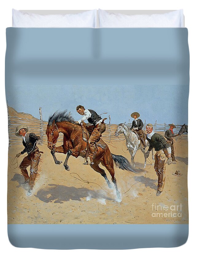Turn Him Loose Duvet Cover featuring the painting Turn Him Loose by Frederic Remington