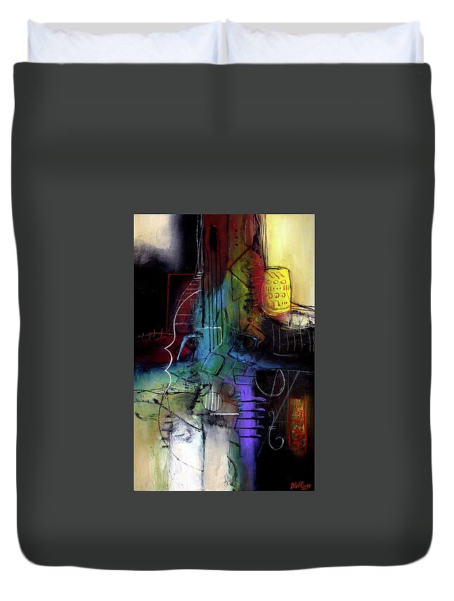 Abstract Duvet Cover featuring the painting Turquoise Jazz by Jim Stallings