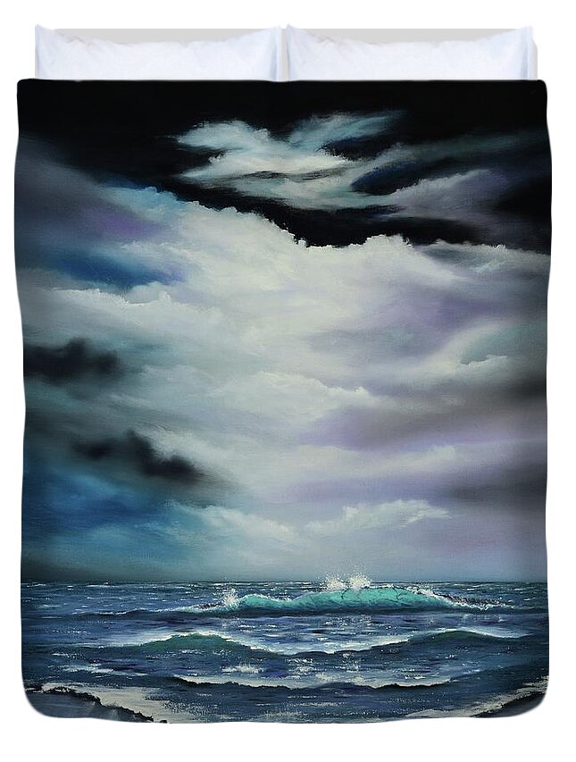 Turquoise Wave Duvet Cover featuring the painting Turquoise Wave by Mary Scott