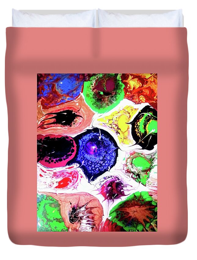Colres Duvet Cover featuring the painting Turtle Shell by Anna Adams