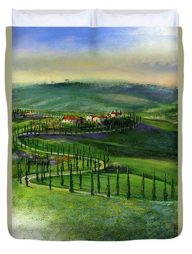 Landscape Duvet Cover featuring the painting Tuscan Countryside by Andrew King