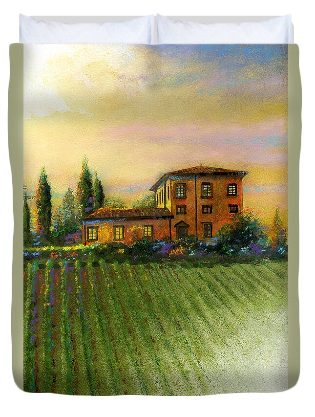 Landscape Duvet Cover featuring the painting Tuscan Villa by Andrew King
