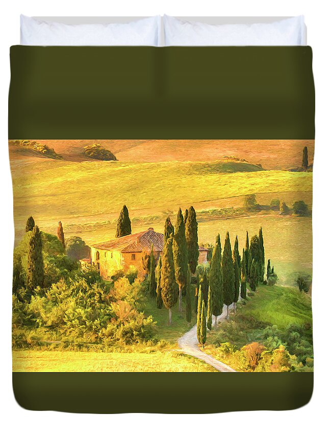 Tuscany Duvet Cover featuring the painting Tuscan Villa in Autumn Sun by Dominic Piperata