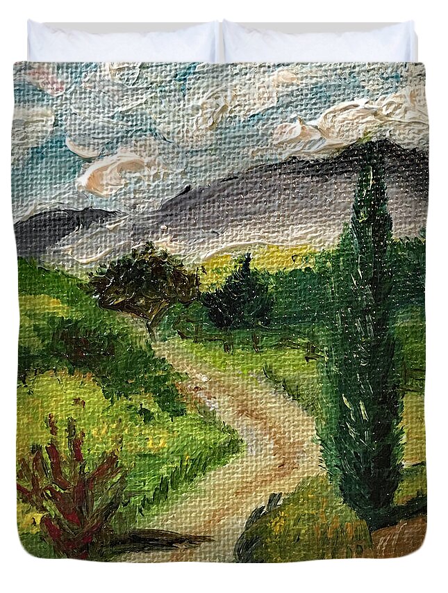 Tuscany Duvet Cover featuring the painting Tuscan Winding Road by Roxy Rich