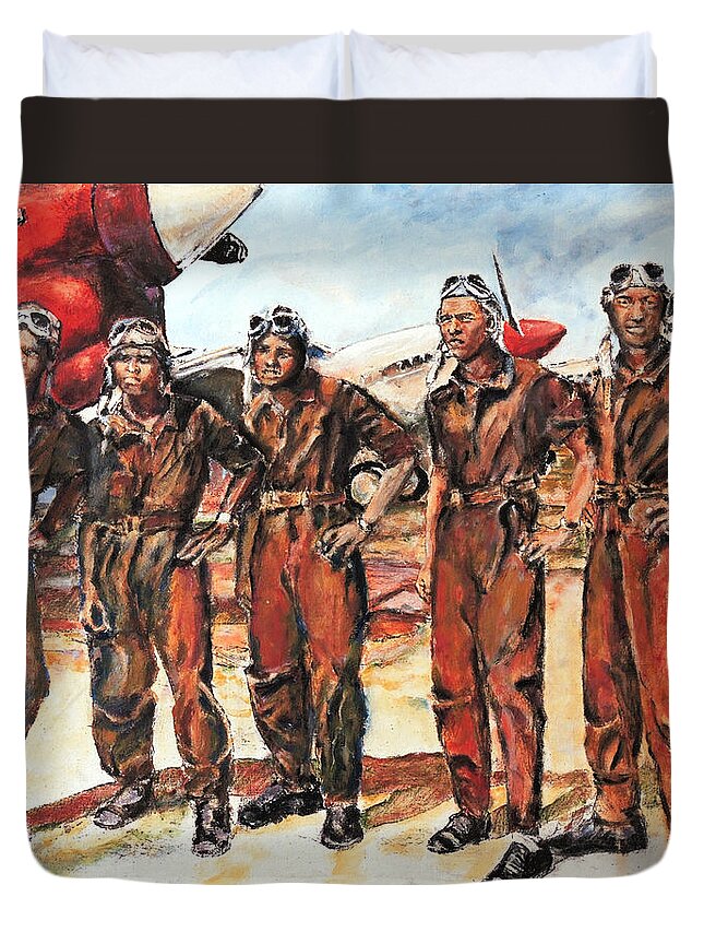 Tuskegee Airmen Duvet Cover featuring the painting Tuskegee Airmen by John Bohn