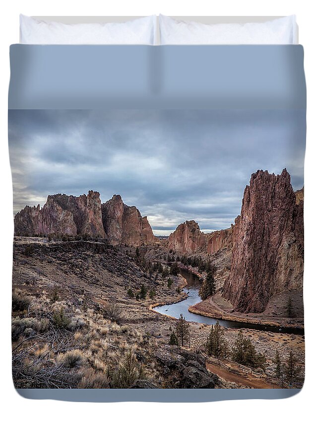 Smith Rock Duvet Cover featuring the photograph Twilight at Smith Rock State Park by Belinda Greb
