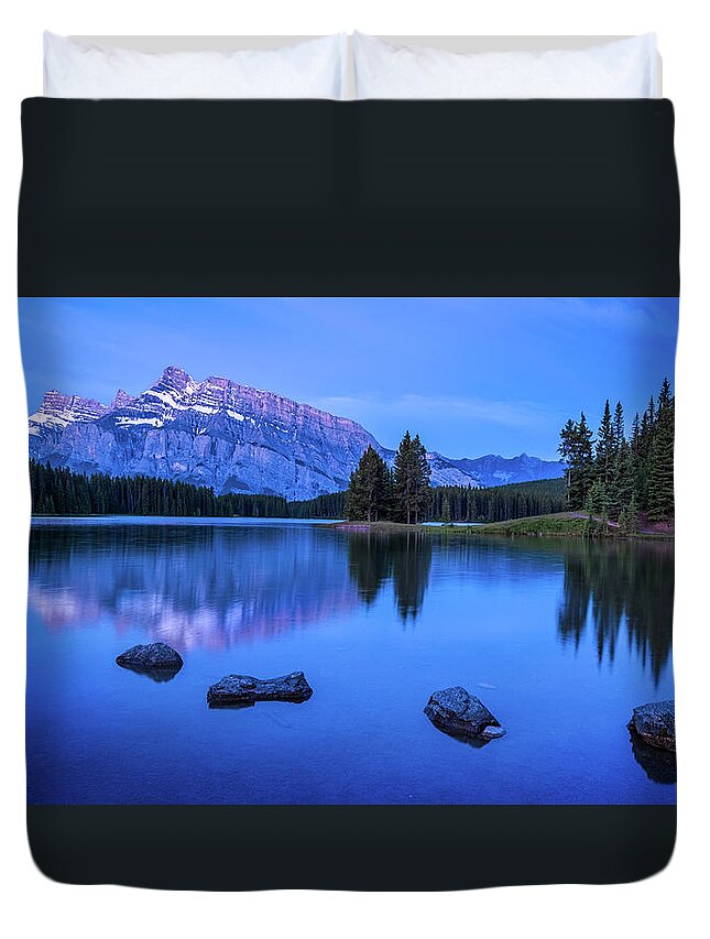 Two Jack Lake Duvet Cover featuring the photograph Twilight at Two Jack Lake by Jaki Miller
