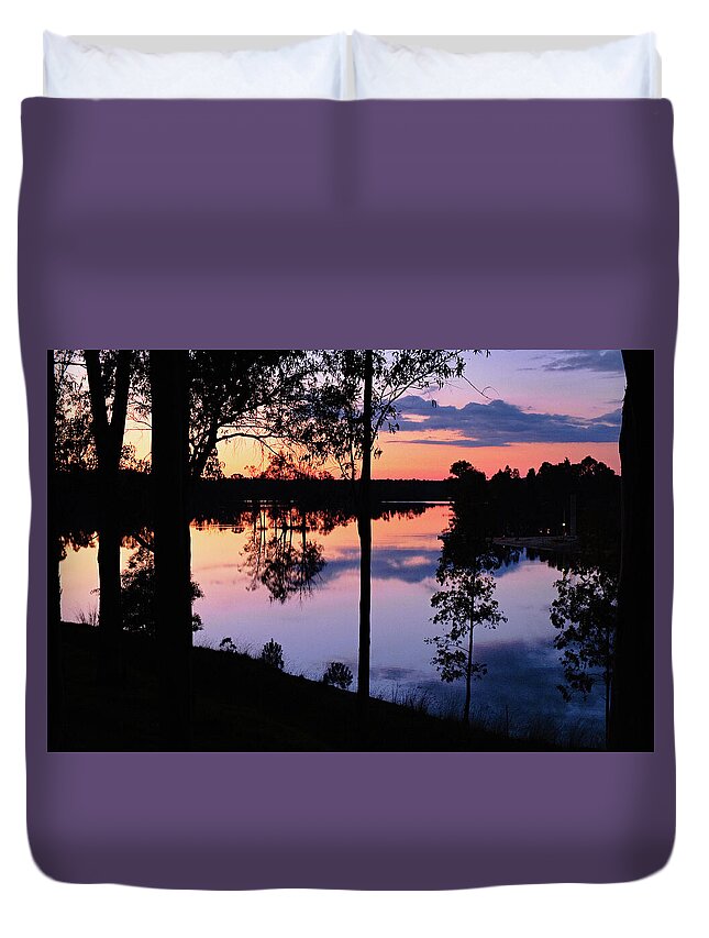 Twilight Duvet Cover featuring the photograph Twilight by the lake by Angelo DeVal