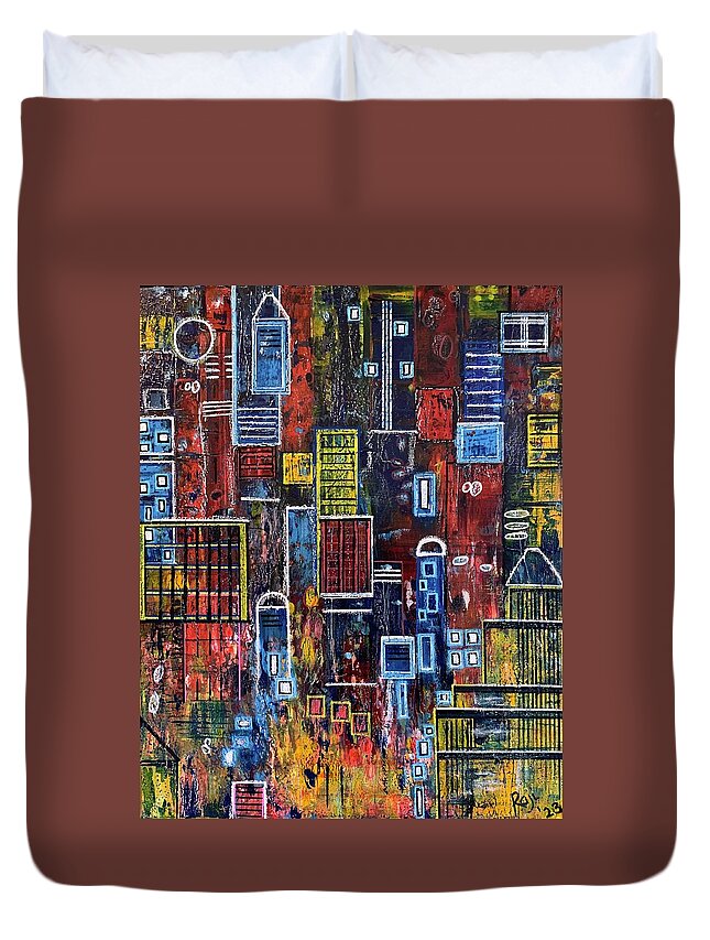 Abstract Duvet Cover featuring the painting Twilight by Raji Musinipally