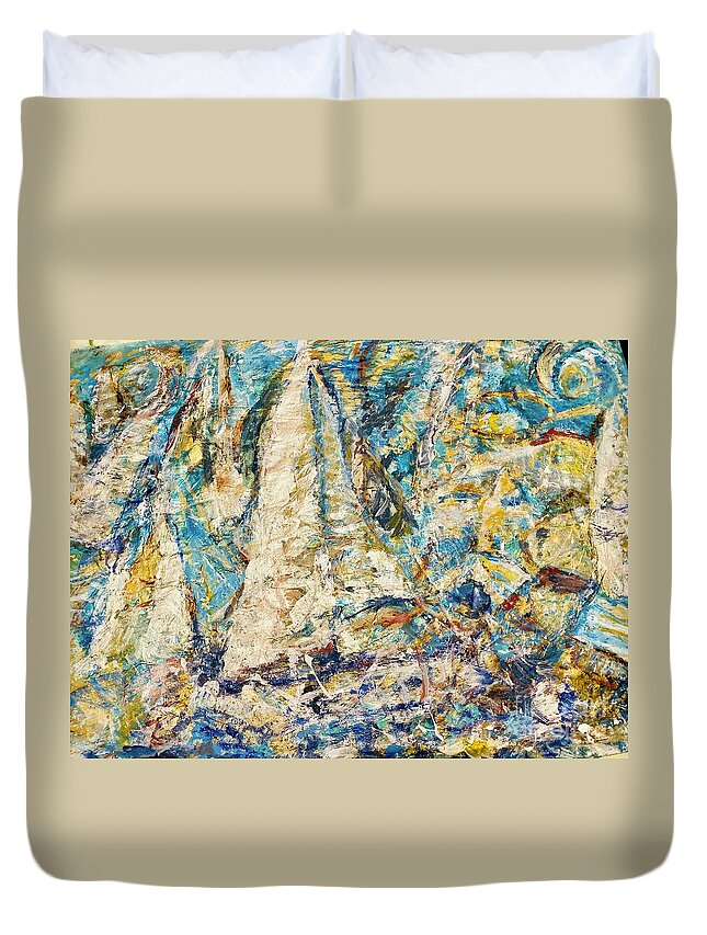 Seascape Duvet Cover featuring the painting Twilight sail II by Fereshteh Stoecklein