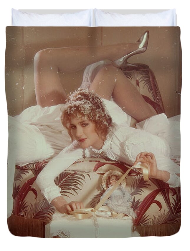 Twins Duvet Cover featuring the photograph Twins in White 1979 by Steve Ladner