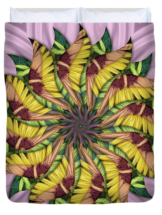 Spin-flower Mandala Duvet Cover featuring the digital art Twirlbloomia Pinkaswirlus by Becky Titus