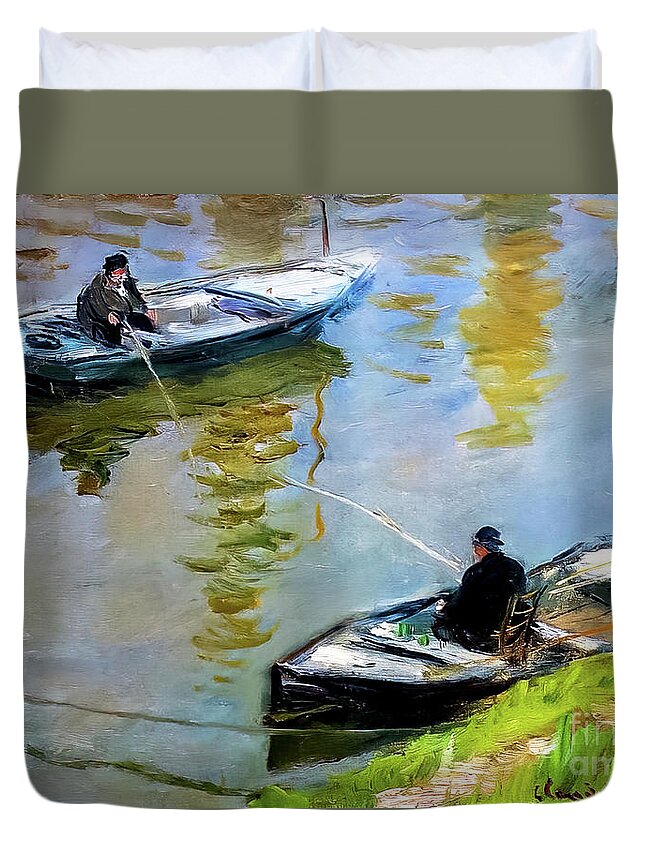 Two. Anglers Duvet Cover featuring the painting Two Anglers by Claude Monet 1882 by Claude Monet