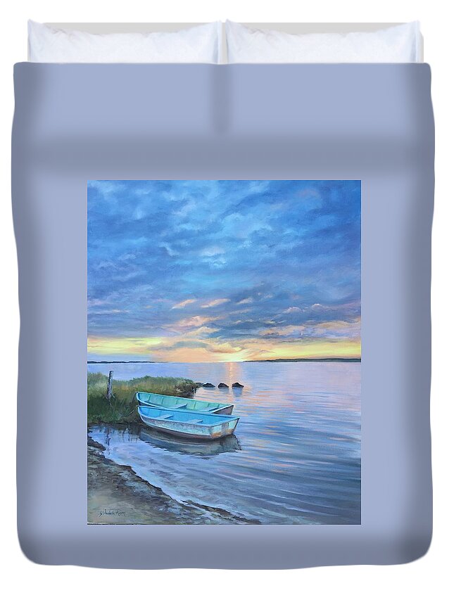 Row Boats Duvet Cover featuring the painting Two Boats by Judy Rixom
