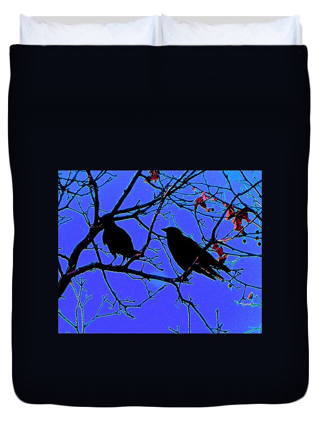 Bird Duvet Cover featuring the photograph Two Crows On A Branch by Andrew Lawrence