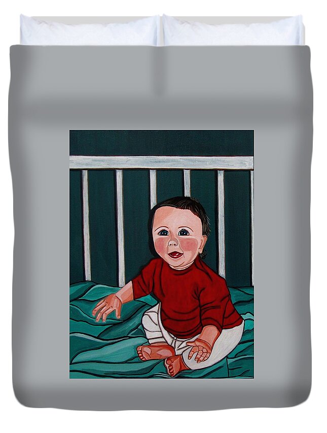  Duvet Cover featuring the painting Two Front Teeth by Sandra Marie Adams