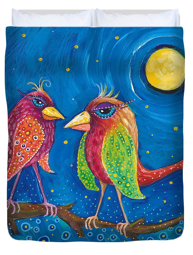Twolittlebirds Duvet Cover featuring the painting Two Little Birds by Tanielle Childers