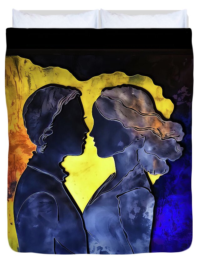 Lovers Duvet Cover featuring the digital art Two Lovers 03 Blue and Yellow by Matthias Hauser