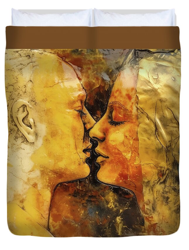 Lovers Duvet Cover featuring the digital art Two Lovers 12 Orange and Gold by Matthias Hauser
