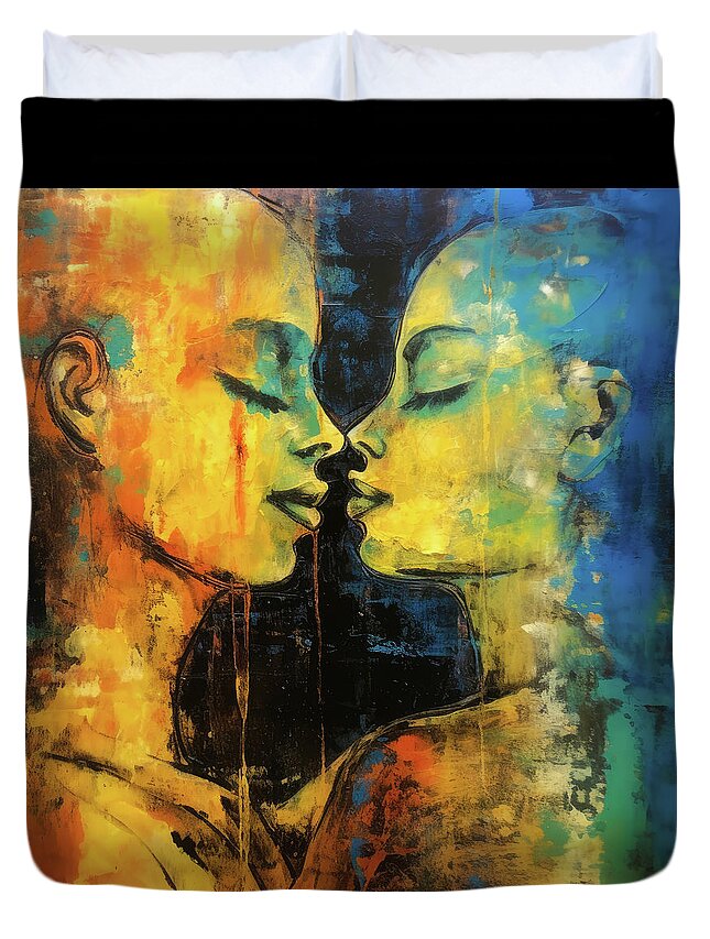 Lovers Duvet Cover featuring the digital art Two Lovers 22 Colorful Women by Matthias Hauser
