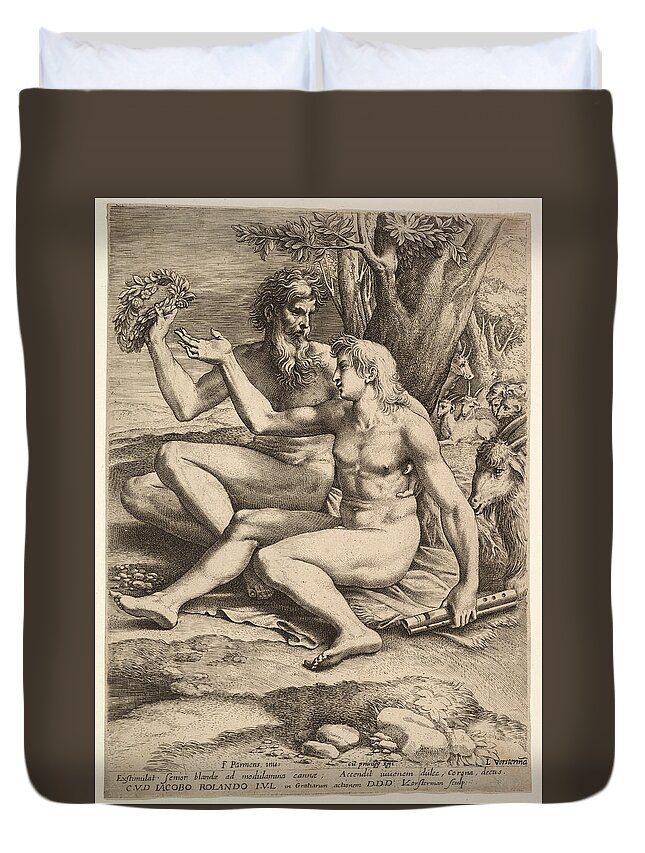 Lucas Vorsterman Duvet Cover featuring the drawing Two Nude Shepherds by Lucas Vorsterman