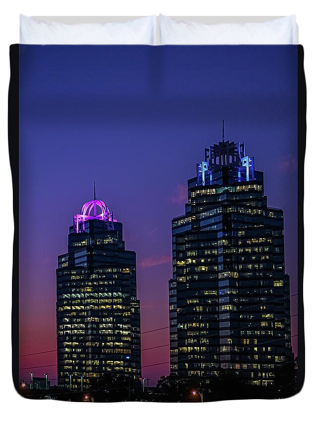 Atlanta Duvet Cover featuring the photograph Two Office Towers at Dawn by Darryl Brooks