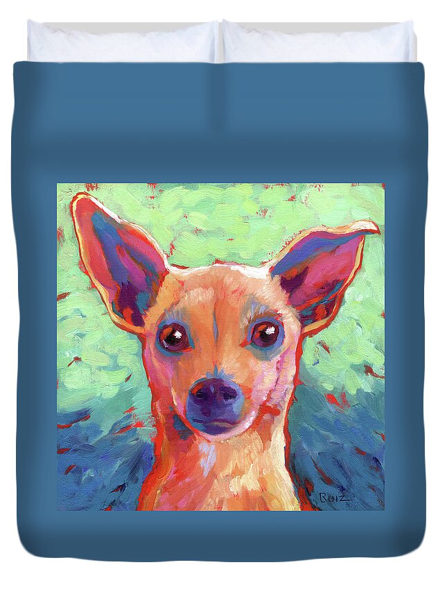 Dog Duvet Cover featuring the painting Twyla Chihuahua by Linda Ruiz-Lozito