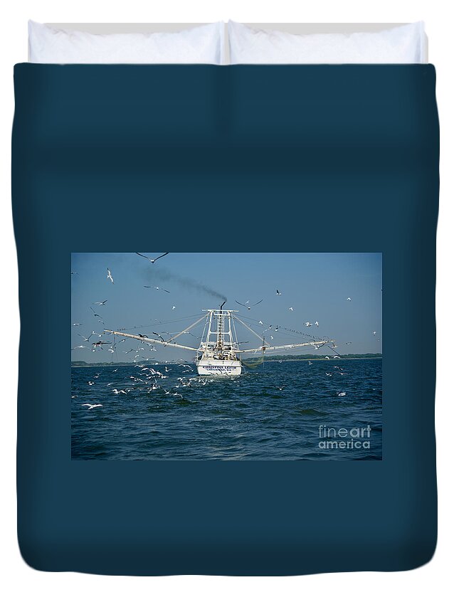 Duvet Cover featuring the photograph Tybee Island Fishing Boat by Annamaria Frost
