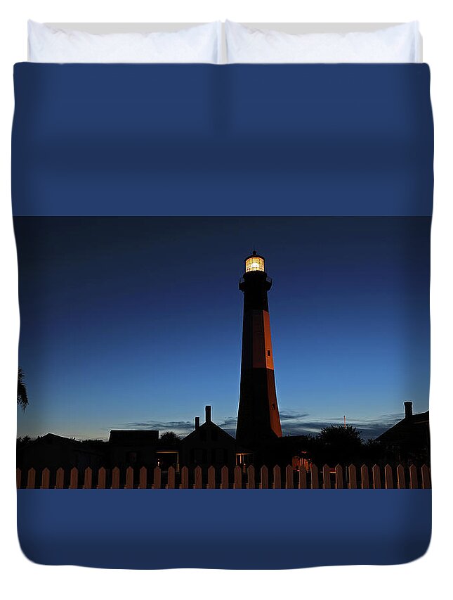 Lighthouse Duvet Cover featuring the photograph Tybee Island Lighthouse, Ga.- Night Shot by Richard Krebs
